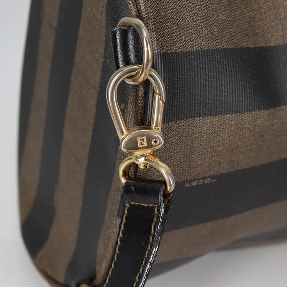 FENDI Pecan Canvas Shoulder Bag PVC Black Brown gold Auth 139699
