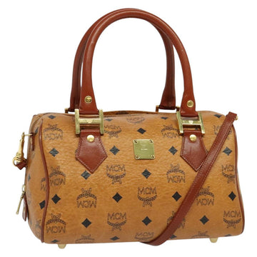 MCM Logogram Vicetos Boston Bag PVC Leather 2way Brown Gold Auth 139728