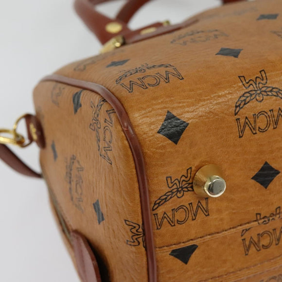 MCM Logogram Vicetos Boston Bag PVC Leather 2way Brown Gold Auth 139728