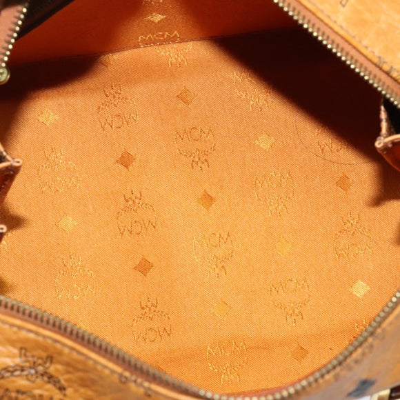 MCM Logogram Vicetos Boston Bag PVC Leather 2way Brown Gold Auth 139728