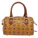 MCM Logogram Vicetos Boston Bag PVC Leather 2way Brown Gold Auth 139728-2