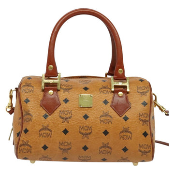 MCM Logogram Vicetos Boston Bag PVC Leather 2way Brown Gold Auth 139728 - 0
