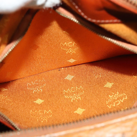 MCM Logogram Vicetos Boston Bag PVC Leather 2way Brown Gold Auth 139728