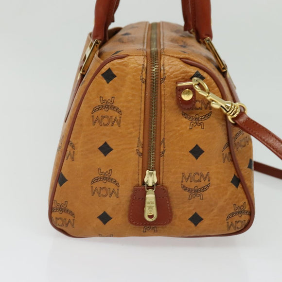 MCM Logogram Vicetos Boston Bag PVC Leather 2way Brown Gold Auth 139728