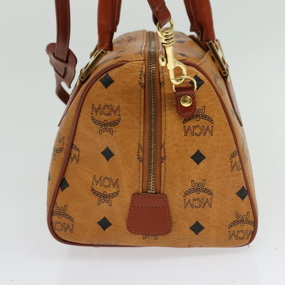 MCM Logogram Vicetos Boston Bag PVC Leather 2way Brown Gold Auth 139728