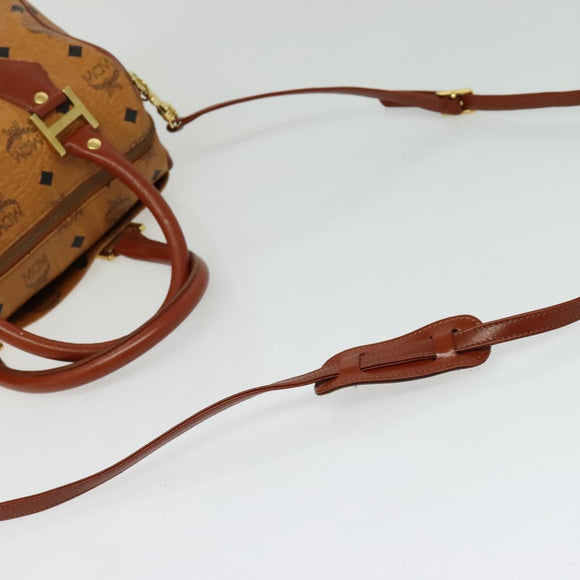 MCM Logogram Vicetos Boston Bag PVC Leather 2way Brown Gold Auth 139728