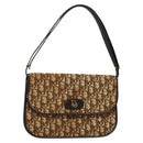 Christian Dior Trotter Canvas Shoulder Bag Brown Gold Auth 139733-1