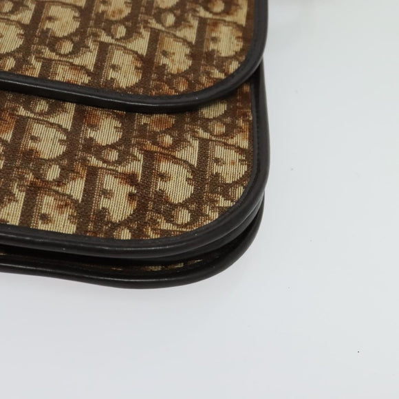 Christian Dior Trotter Canvas Shoulder Bag Brown Gold Auth 139733