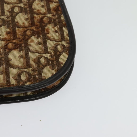Christian Dior Trotter Canvas Shoulder Bag Brown Gold Auth 139733