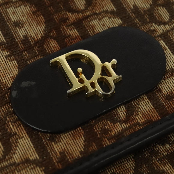 Christian Dior Trotter Canvas Shoulder Bag Brown Gold Auth 139733