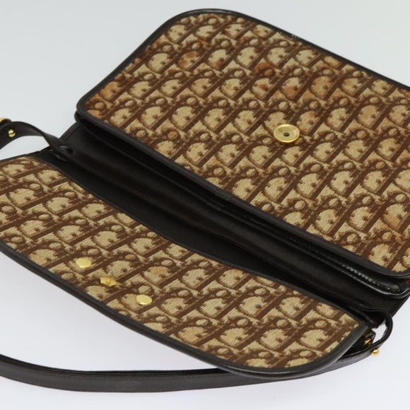 Christian Dior Trotter Canvas Shoulder Bag Brown Gold Auth 139733