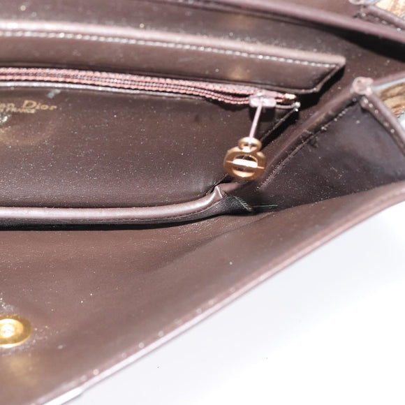 Christian Dior Trotter Canvas Shoulder Bag Brown Gold Auth 139733