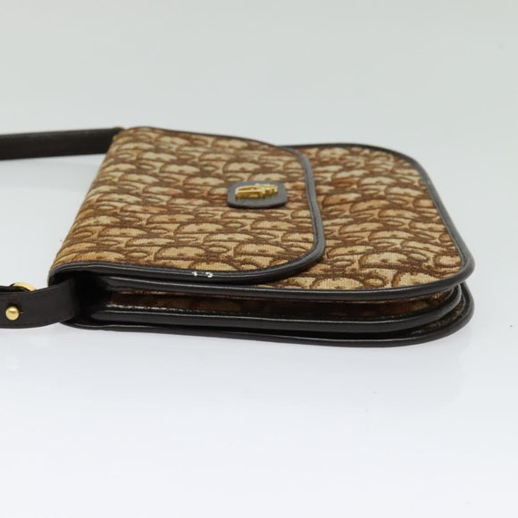 Christian Dior Trotter Canvas Shoulder Bag Brown Gold Auth 139733