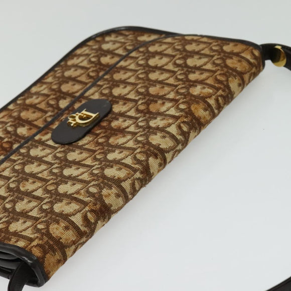Christian Dior Trotter Canvas Shoulder Bag Brown Gold Auth 139733