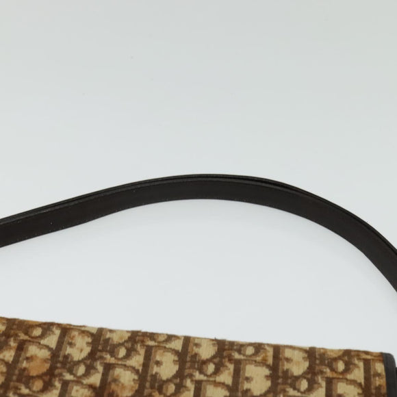 Christian Dior Trotter Canvas Shoulder Bag Brown Gold Auth 139733