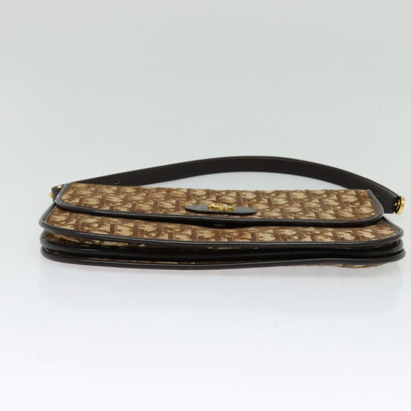 Christian Dior Trotter Canvas Shoulder Bag Brown Gold Auth 139733