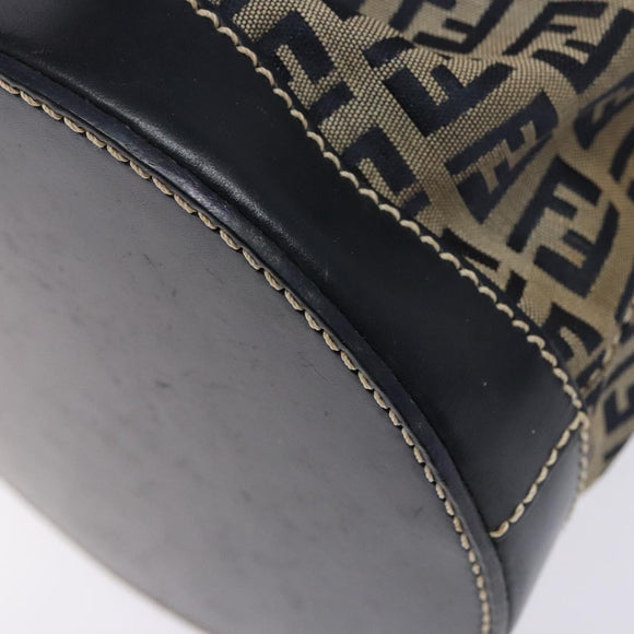 FENDI Zucchino Canvas Shoulder Bag Navy Silver Auth 139734