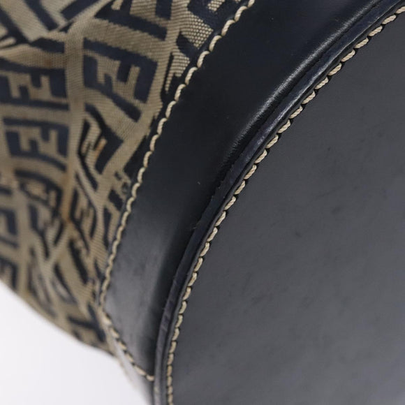 FENDI Zucchino Canvas Shoulder Bag Navy Silver Auth 139734