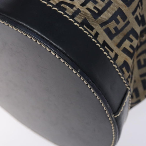 FENDI Zucchino Canvas Shoulder Bag Navy Silver Auth 139734