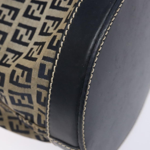FENDI Zucchino Canvas Shoulder Bag Navy Silver Auth 139734
