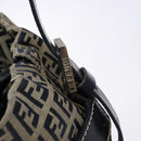 FENDI Zucchino Canvas Shoulder Bag Navy Silver Auth 139734-18