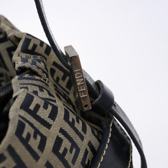 FENDI Zucchino Canvas Shoulder Bag Navy Silver Auth 139734