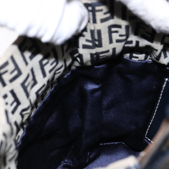 FENDI Zucchino Canvas Shoulder Bag Navy Silver Auth 139734