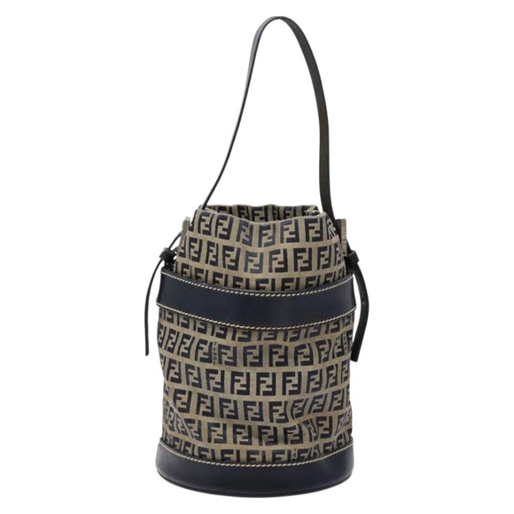 FENDI Zucchino Canvas Shoulder Bag Navy Silver Auth 139734