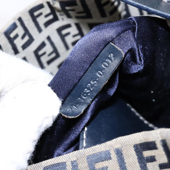 FENDI Zucchino Canvas Shoulder Bag Navy Silver Auth 139734