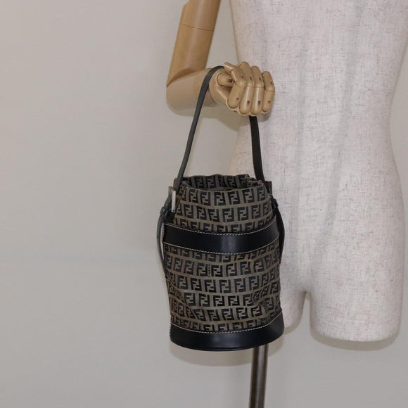 FENDI Zucchino Canvas Shoulder Bag Navy Silver Auth 139734