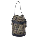 FENDI Zucchino Canvas Shoulder Bag Navy Silver Auth 139734-2