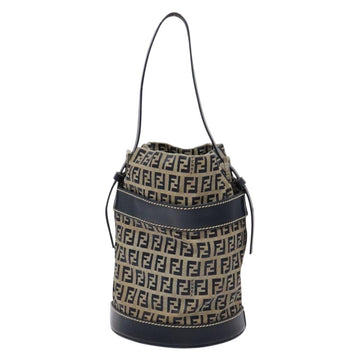 FENDI Zucchino Canvas Shoulder Bag Navy Silver Auth 139734 - 0