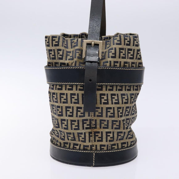 FENDI Zucchino Canvas Shoulder Bag Navy Silver Auth 139734