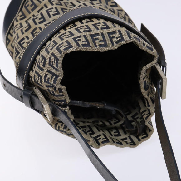 FENDI Zucchino Canvas Shoulder Bag Navy Silver Auth 139734