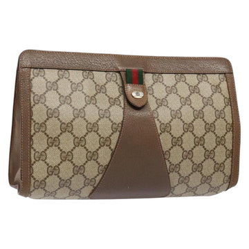 GUCCI GG Supreme Web Sherry Line Clutch Bag PVC Beige Gold 89 01 033 Auth 139749