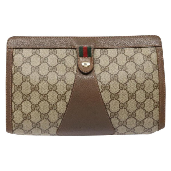 GUCCI GG Supreme Web Sherry Line Clutch Bag PVC Beige Gold 89 01 033 Auth 139749