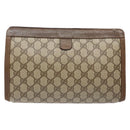 GUCCI GG Supreme Web Sherry Line Clutch Bag PVC Beige Gold 89 01 033 Auth 139749-2