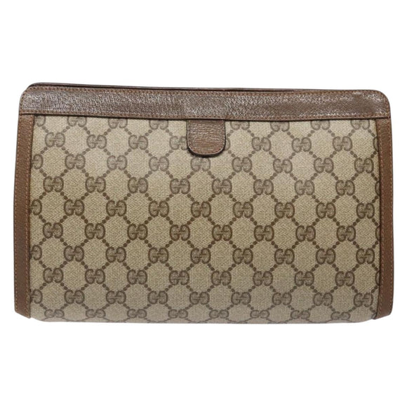 GUCCI GG Supreme Web Sherry Line Clutch Bag PVC Beige Gold 89 01 033 Auth 139749