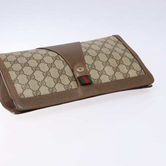 GUCCI GG Supreme Web Sherry Line Clutch Bag PVC Beige Gold 89 01 033 Auth 139749