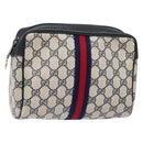 GUCCI GG Supreme Sherry Line Clutch Bag PVC Navy Gold Red Auth 139750-1