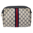 GUCCI GG Supreme Sherry Line Clutch Bag PVC Navy Gold Red Auth 139750-13