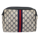 GUCCI GG Supreme Sherry Line Clutch Bag PVC Navy Gold Red Auth 139750-2