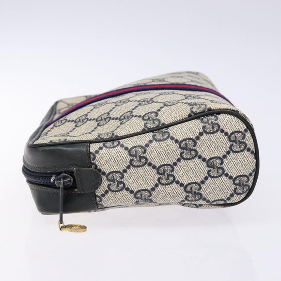 GUCCI GG Supreme Sherry Line Clutch Bag PVC Navy Gold Red Auth 139750