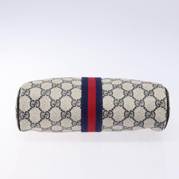 GUCCI GG Supreme Sherry Line Clutch Bag PVC Navy Gold Red Auth 139750