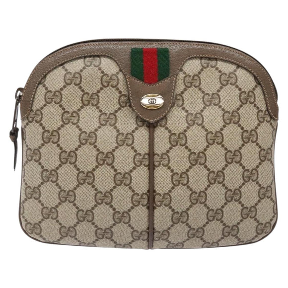 GUCCI GG Supreme Web Sherry Line Shoulder Bag PVC Beige 68 02 047 Auth 139751