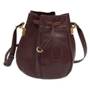 CARTIER Shoulder Bag Leather Bordeaux Gold Auth 139752-1