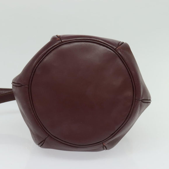 CARTIER Shoulder Bag Leather Bordeaux Gold Auth 139752