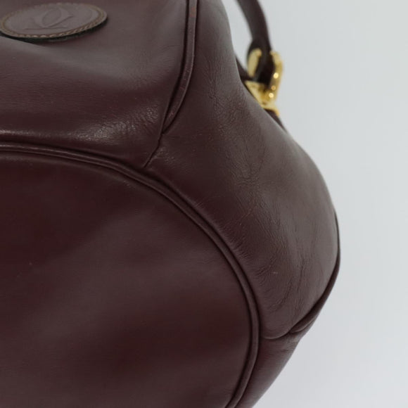 CARTIER Shoulder Bag Leather Bordeaux Gold Auth 139752
