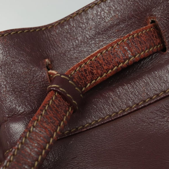 CARTIER Shoulder Bag Leather Bordeaux Gold Auth 139752