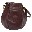 CARTIER Shoulder Bag Leather Bordeaux Gold Auth 139752-2